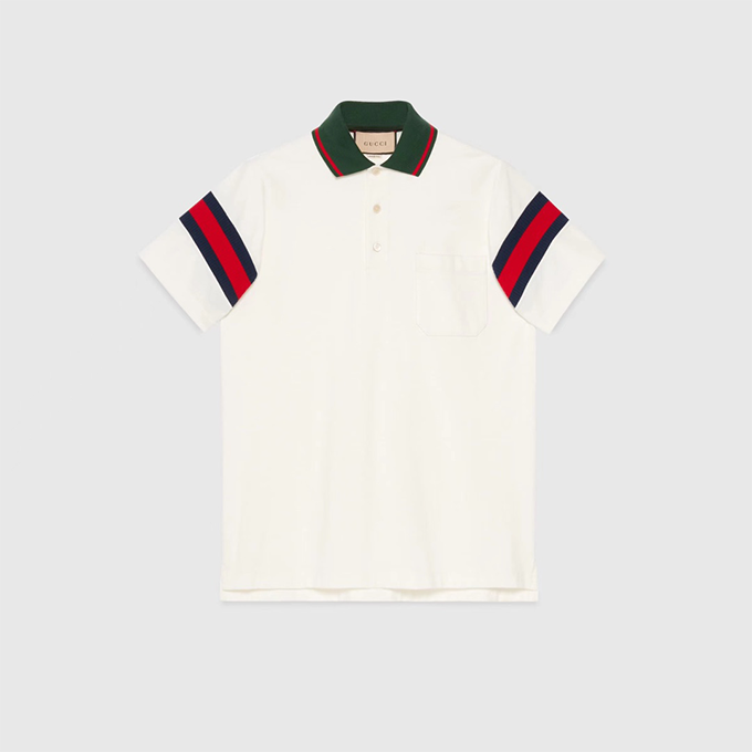 gucci web‑stripe sleeve ivy‑league short‑sleeve polo shirt